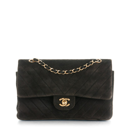 Chanel Suede Chevron Medium Double Flap Bag Black 10 of 12