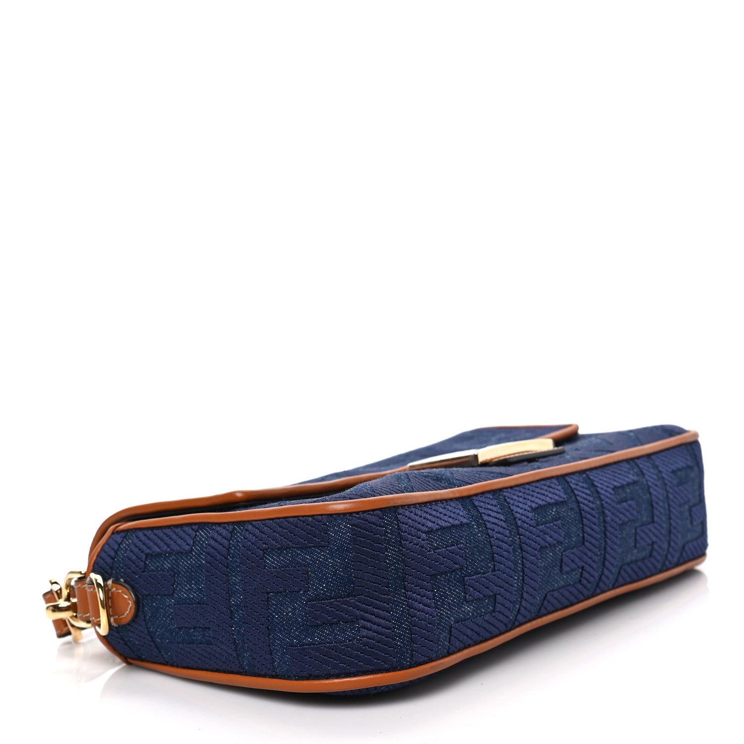 Fendi Denim Vitello King FF Embroidered Baguette Blue Cuoio 4 of 8