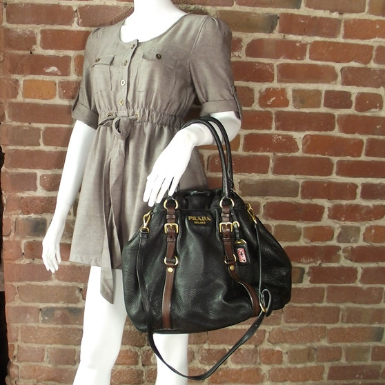 Prada Cervo Deerskin Shoulder Bag Black Brown 2 of 11