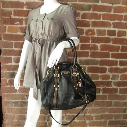 Prada Cervo Deerskin Shoulder Bag Black Brown 2 of 11