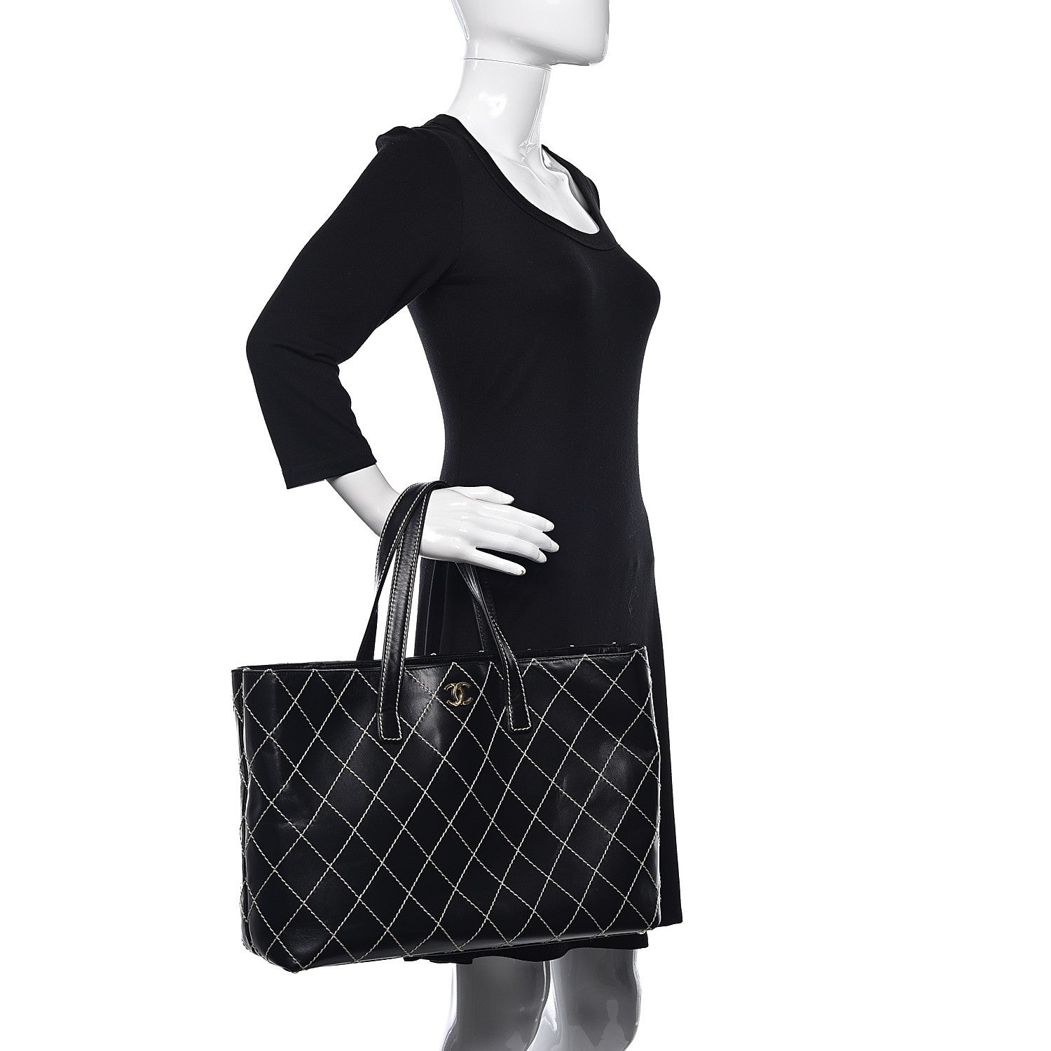 Chanel Calfskin Contrast Stitch Surpique Tote Black 2 of 8
