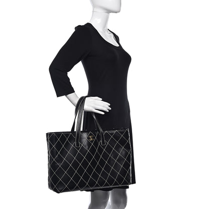 Chanel Calfskin Contrast Stitch Surpique Tote Black 2 of 8