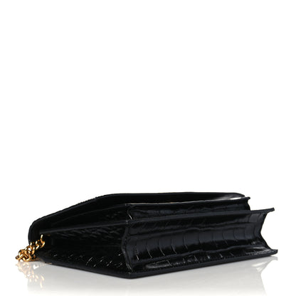 Balenciaga Shiny Calfskin Crocodile Embossed Sharp Crossbody Clutch Black 4 of 11