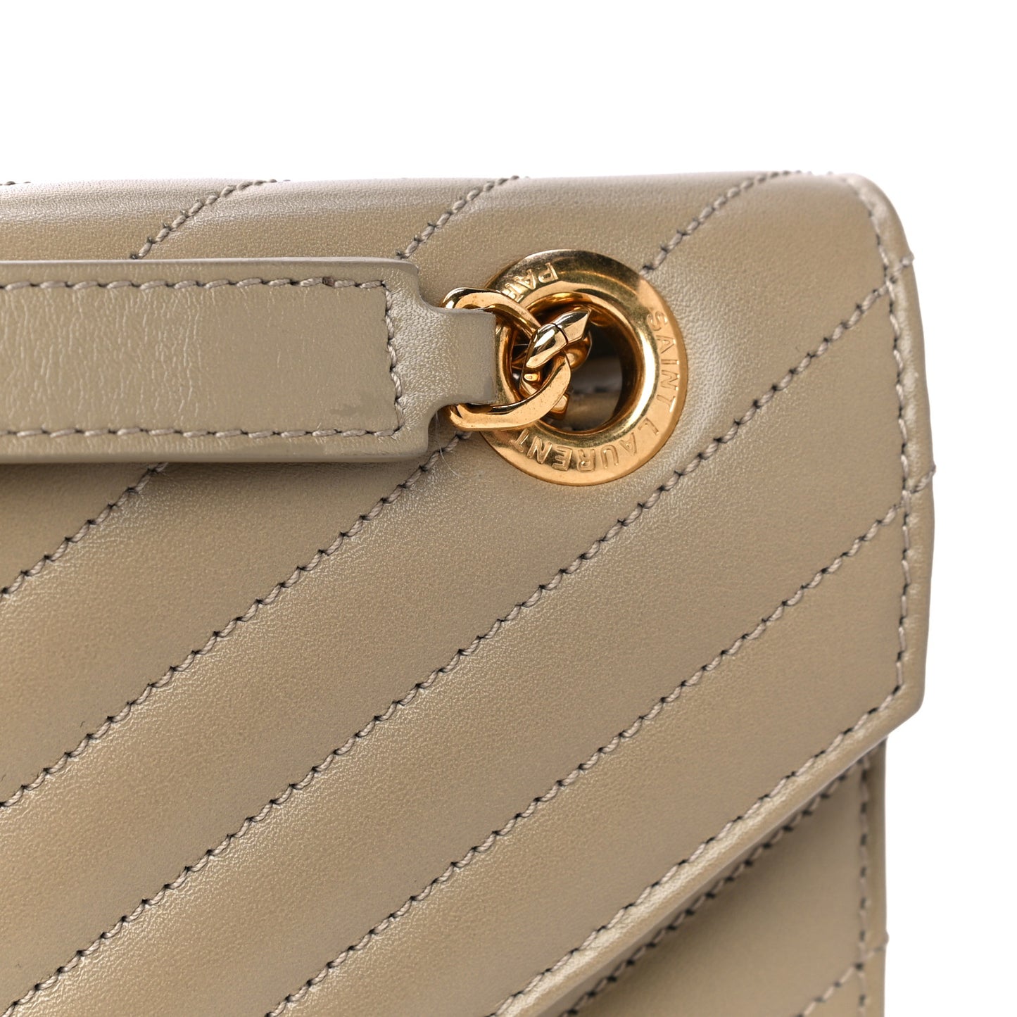 Lambskin Matelasse Chevron Large Monogram Satchel Beige
