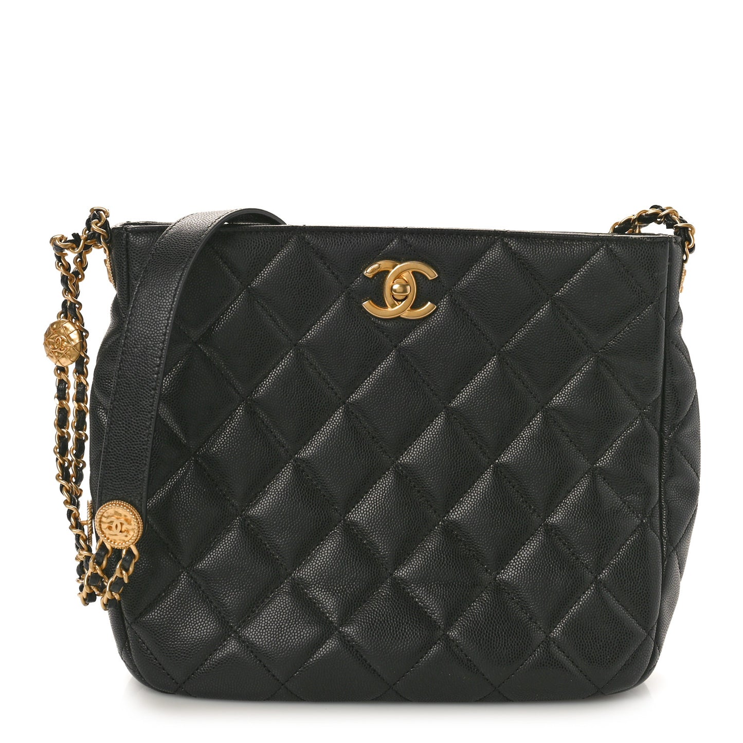 Caviar Quilted Twist Your Buttons Hobo Black