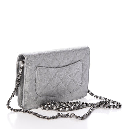 Chanel Metallic Caviar Quilted Wallet on Chain WOC Silver 3 of 12