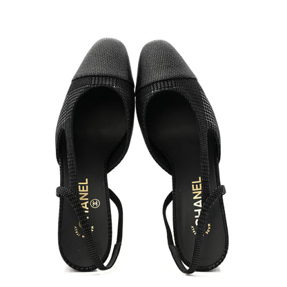 Chanel Suede Kidskin Cap Toe CC Slingback Pumps 39 Black 2 of 10