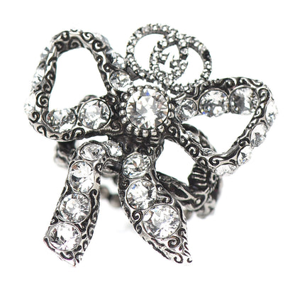 Gucci Metal Crystal Bow Ring 6 Aged Silver 1 of 6