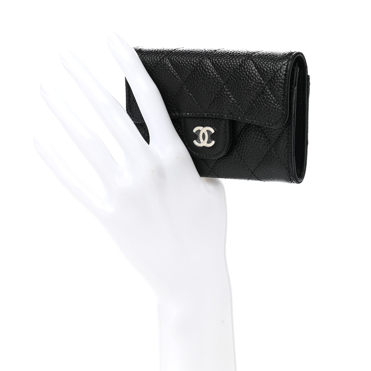 Caviar Quilted Flap Card Holder Wallet Black