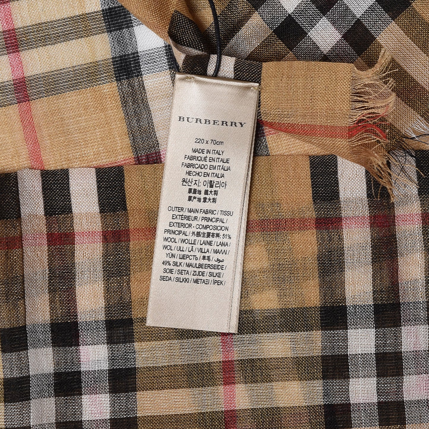 Wool Silk Gauze Vintage Check Scarf Antique Yellow