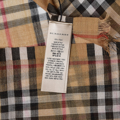 Burberry Wool Silk Gauze Vintage Check Scarf Antique Yellow 4 of 5