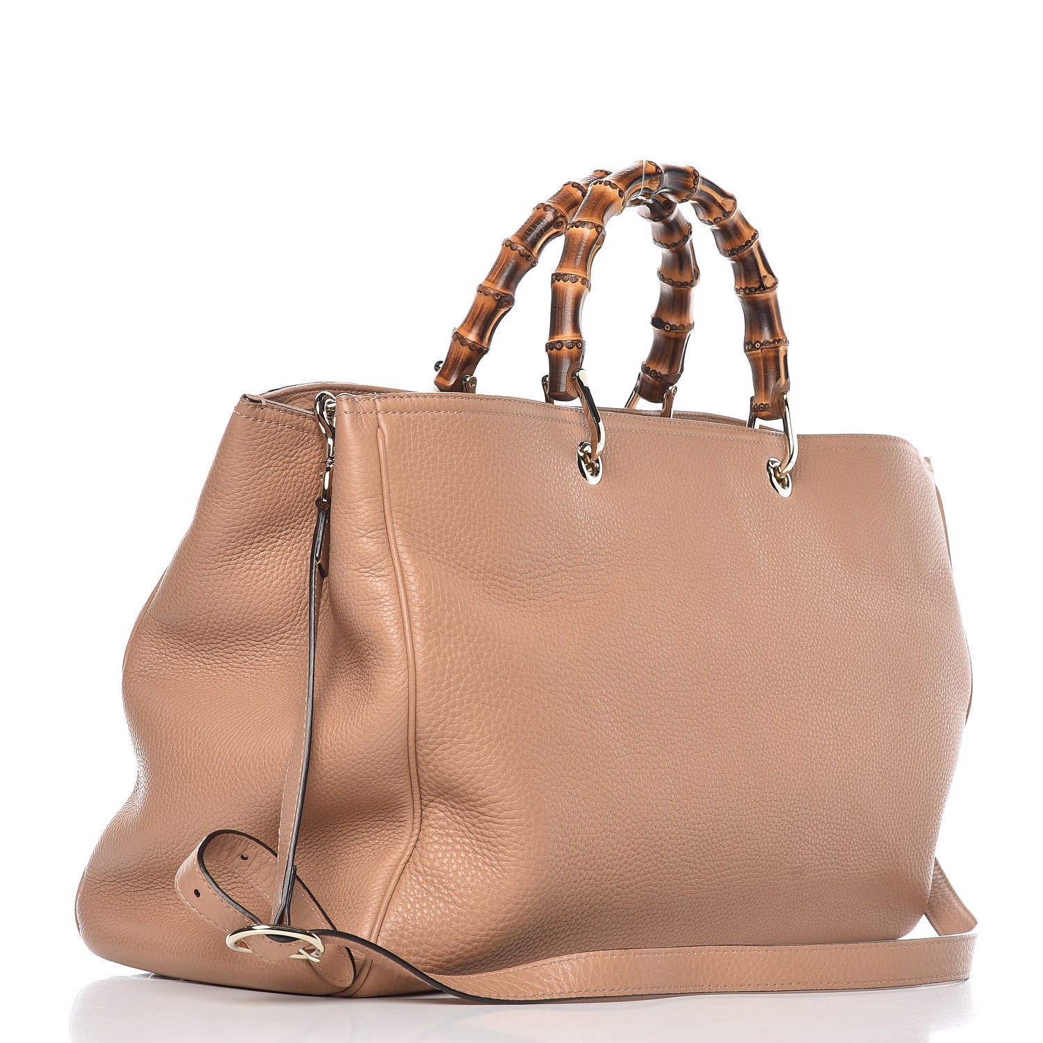 Gucci Pebbled Calfskin Large Bamboo Shopper Tote Camelia 4 of 12
