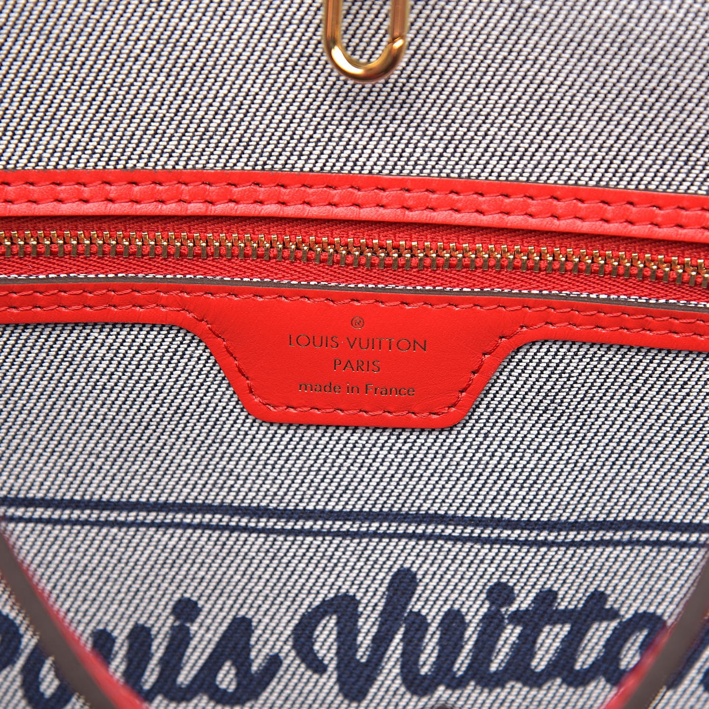 Denim Damier Monogram Patchwork Neverfull Blue Rouge