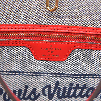 Louis Vuitton Denim Damier Monogram Patchwork Neverfull Blue Rouge 7 of 12