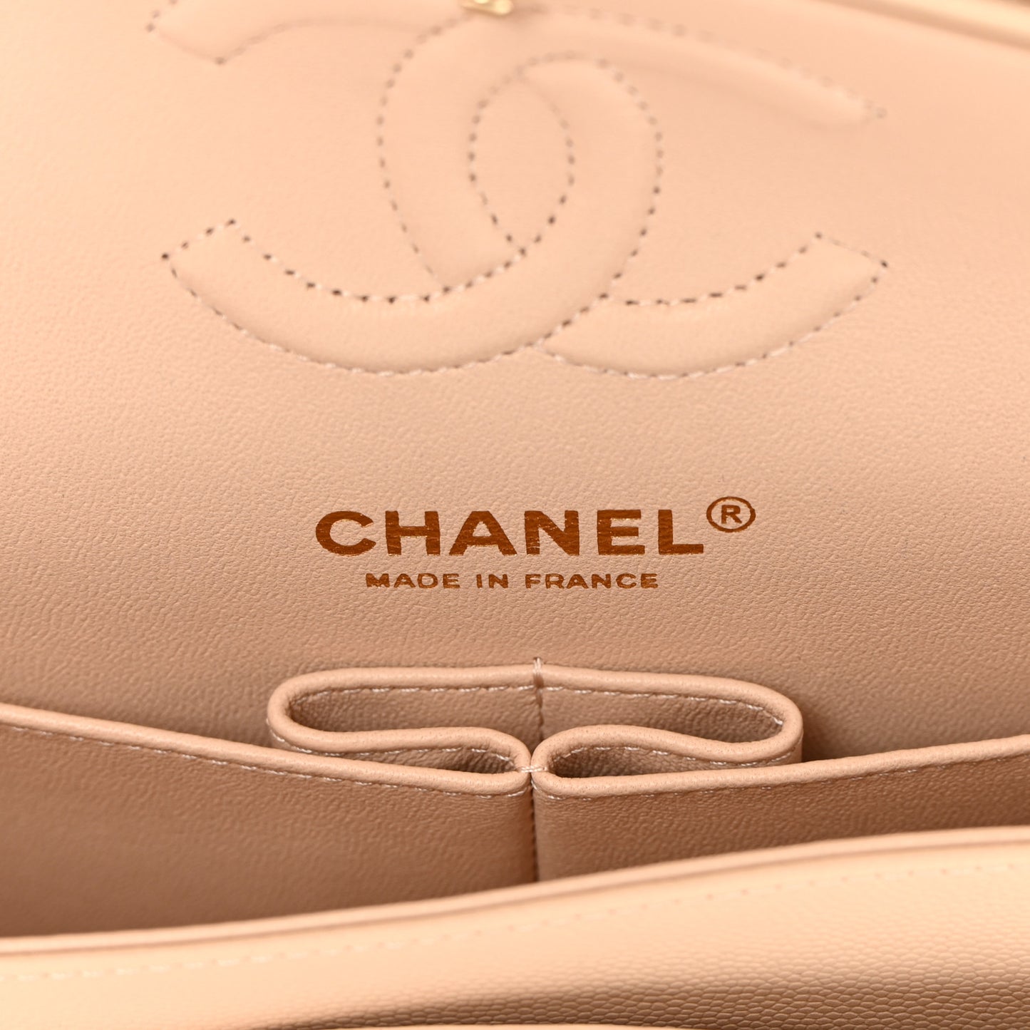 Caviar Chevron Quilted Small Double Flap Beige