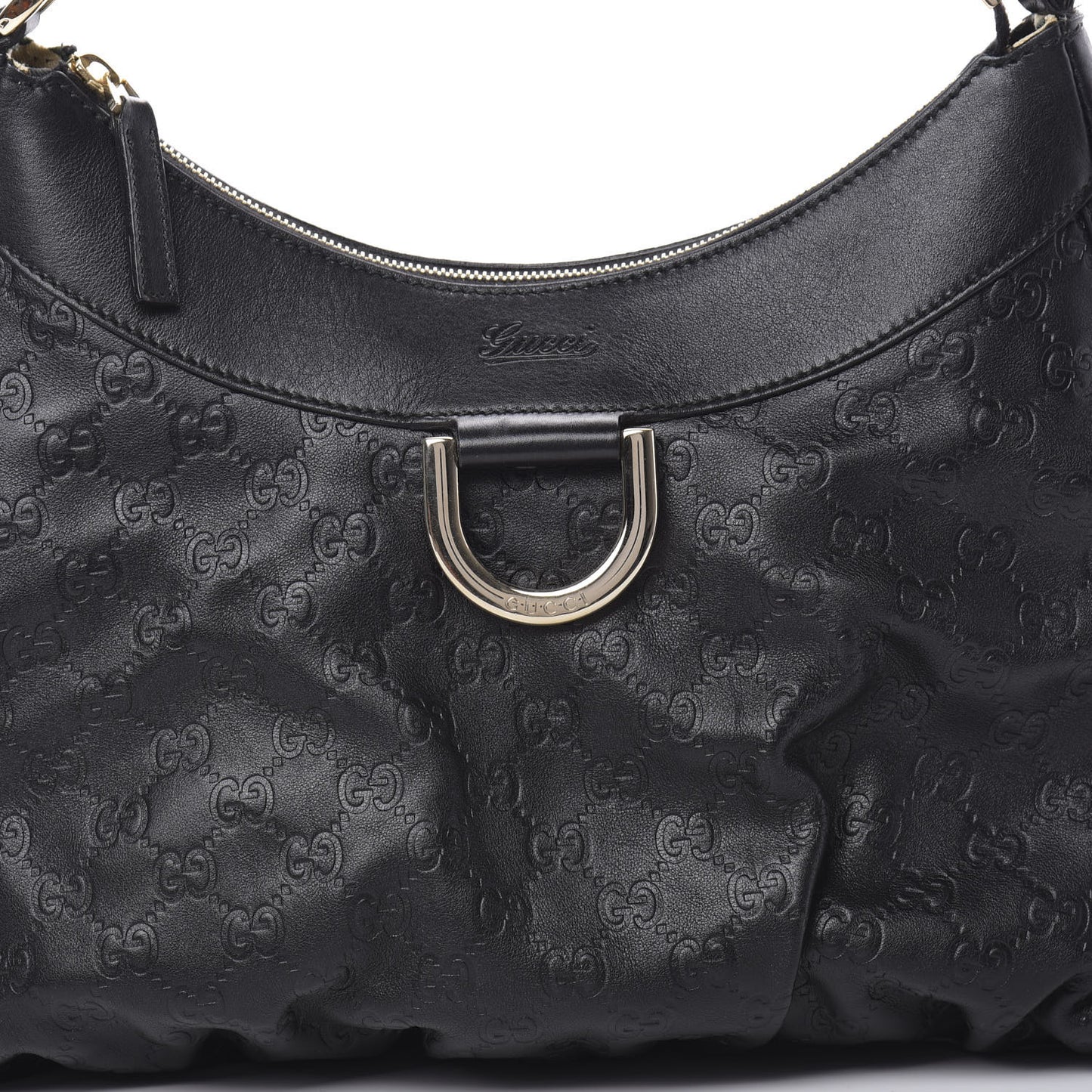 Guccissima Large D Gold Ring Hobo Black