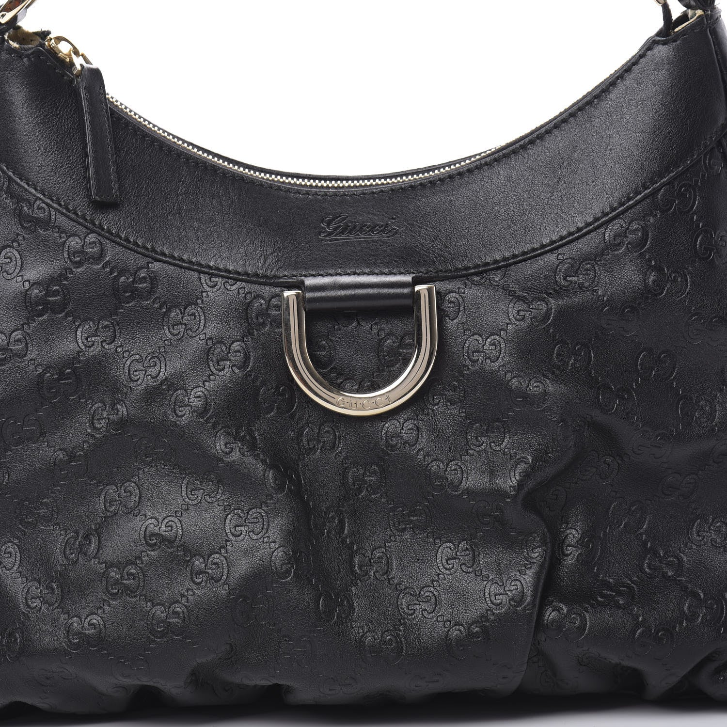 Gucci Guccissima Large D Gold Ring Hobo Black 8 of 13