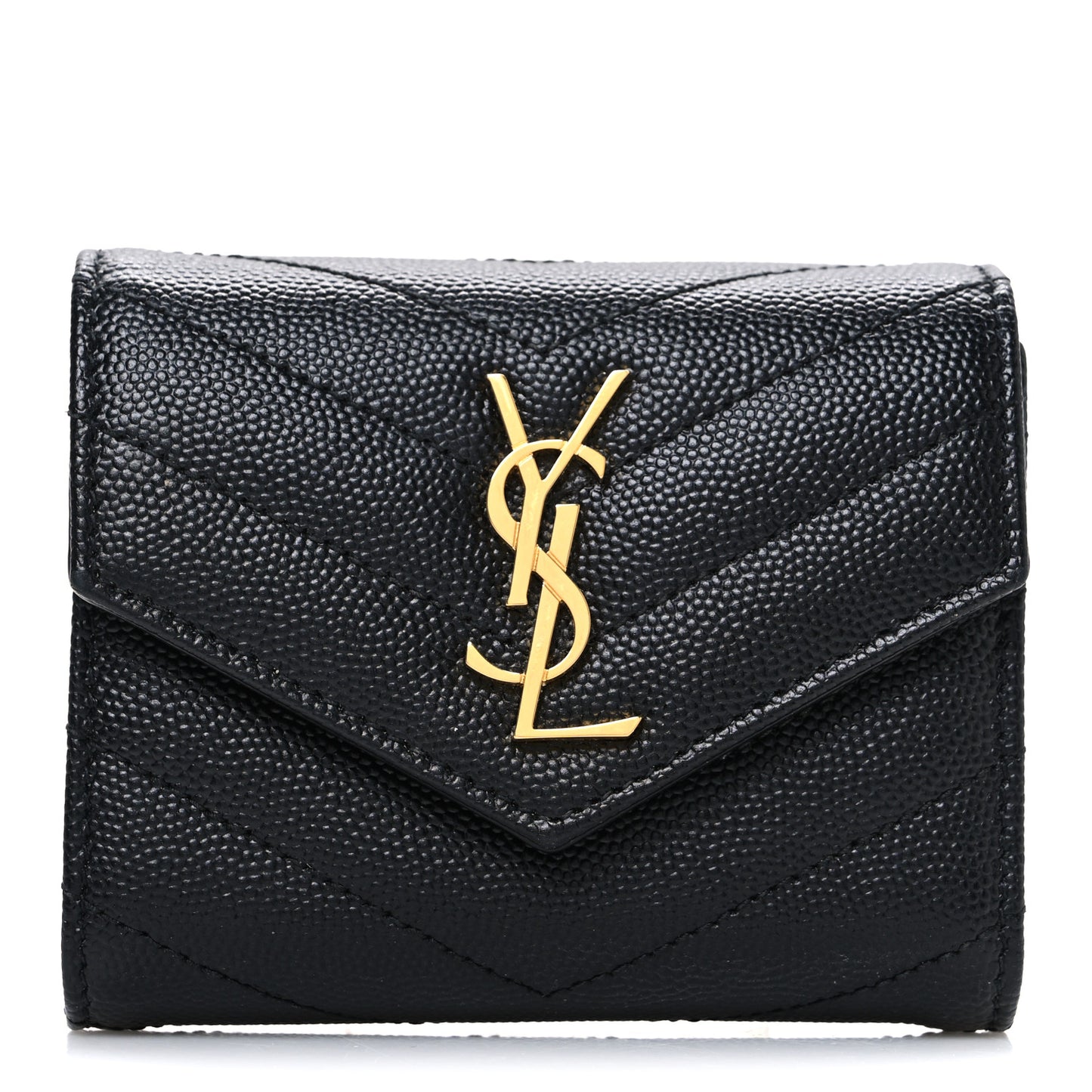 Grain De Poudre Matelasse Chevron Monogram Compact Tri Fold Wallet Black