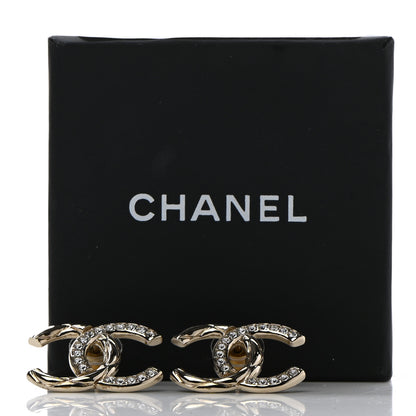 Chanel Crystal Glitter Quilted CC Earrings Light Gold 5 of 5