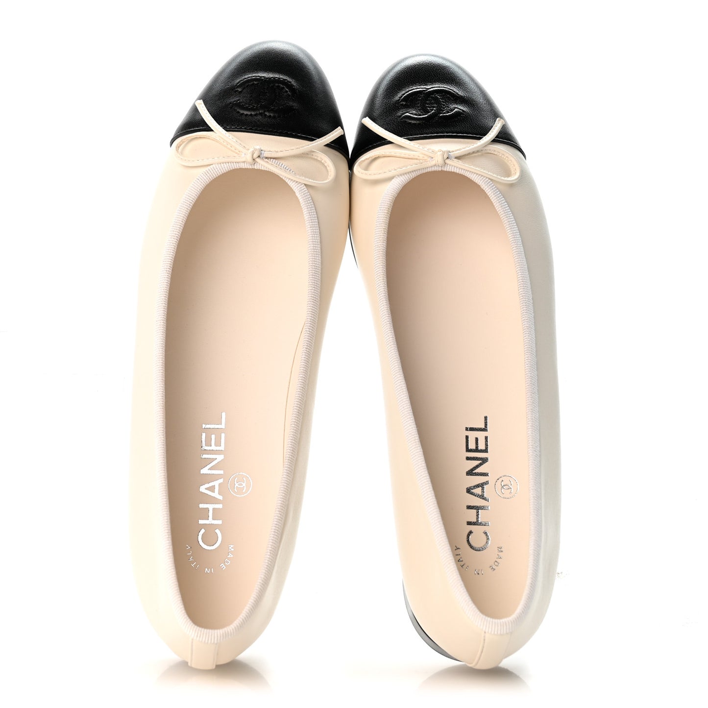 Lambskin Cap Toe CC Ballerina Flats 39 White Black