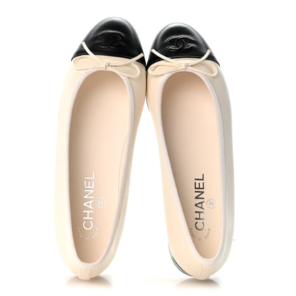 Chanel Lambskin Cap Toe CC Ballerina Flats 39 White Black 2 of 10
