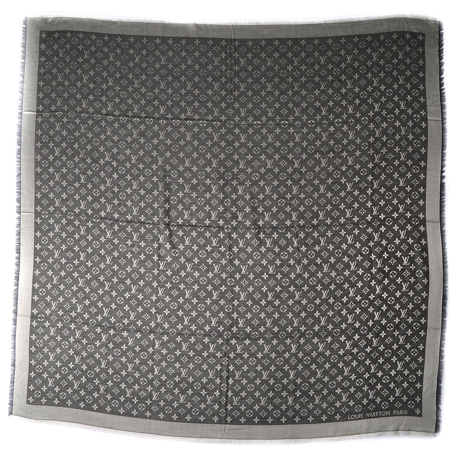 Silk Wool Monogram Denim Shawl Black