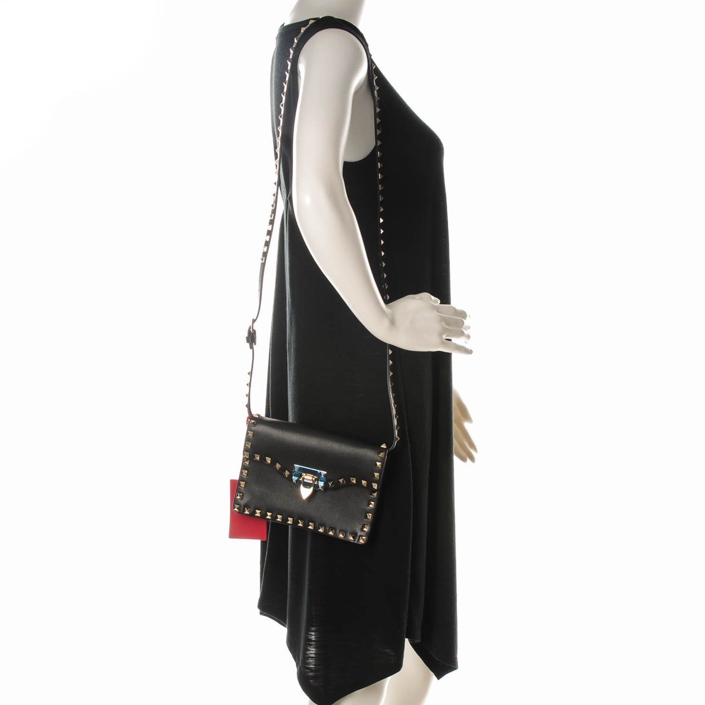 Vitello Rockstud Shoulder Flap Bag Black