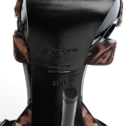 Saint Laurent Patent Leopard Print Pony Hair Tribute 105 Platform Sandals 36.5 Black 7 of 9