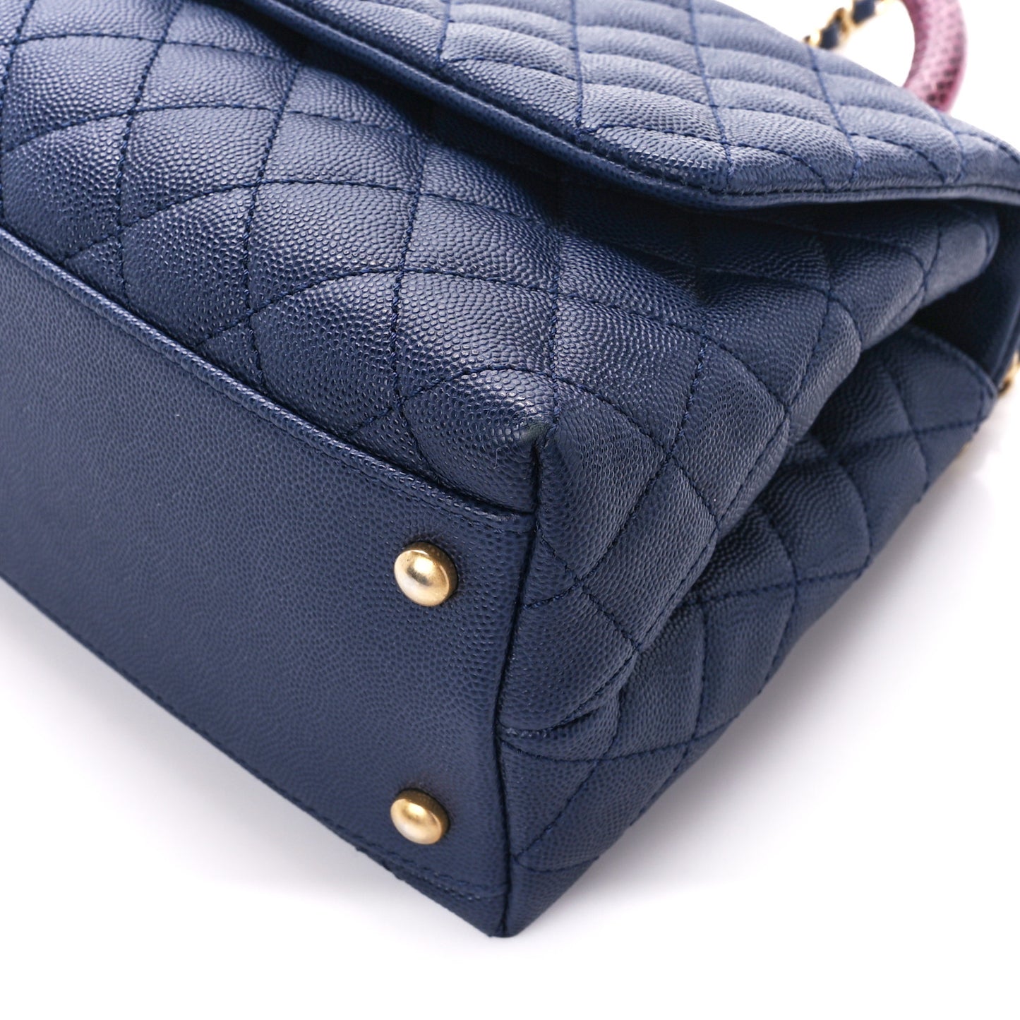 Caviar Lizard Embossed Quilted Small Coco Handle Flap Navy Blue