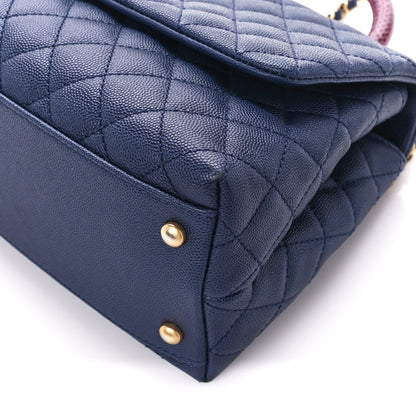 Chanel Caviar Lizard Embossed Quilted Small Coco Handle Flap Navy Blue 11 of 11