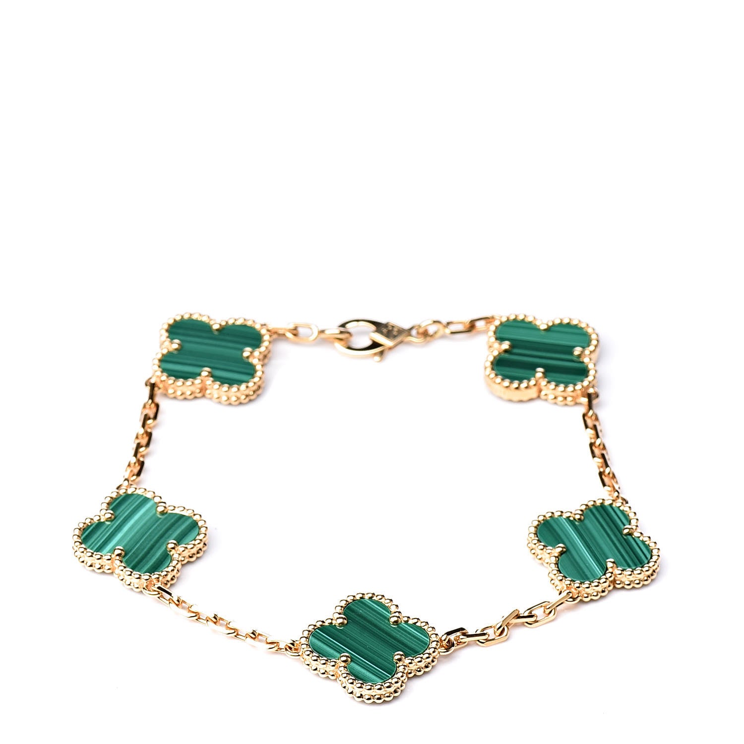 Van Cleef & Arpels 18K Yellow Gold Malachite 5 Motifs Vintage Alhambra Bracelet 1 of 7