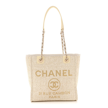 Chanel Lurex Boucle Mini Deauville Tote White 1 of 12