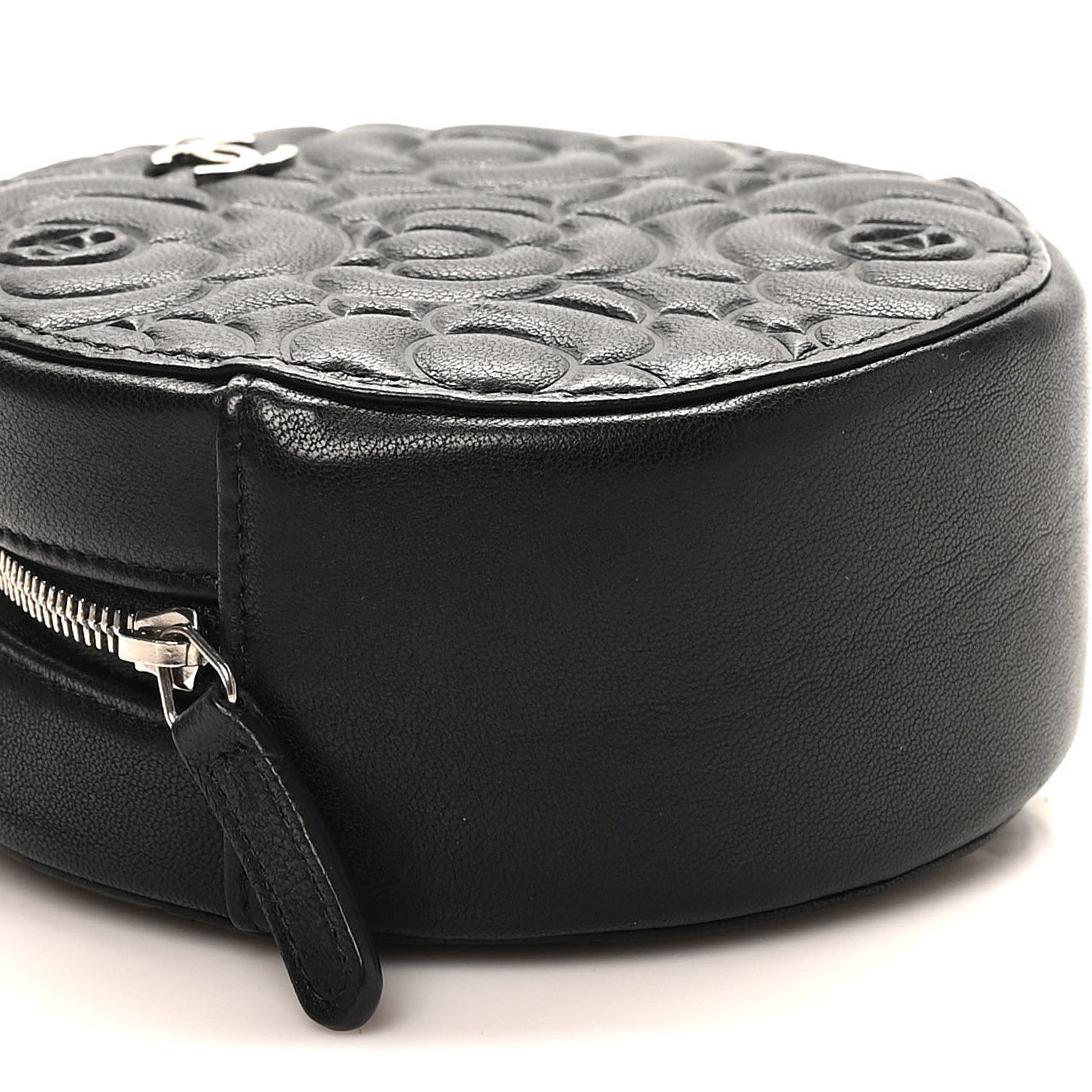 Chanel Goatskin Camellia Quilted Round Clutch With Chain Black 10 of 10