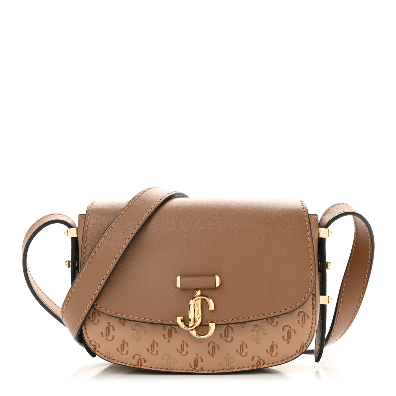 Jimmy Choo Calfskin Small Varenne Logo Embossed Shoulder Bag Brown 1 of 10