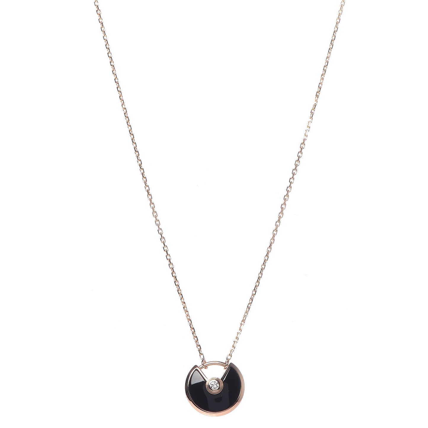 18K Pink Gold Diamond Black Onyx XS Amulette de Cartier Pendant Necklace