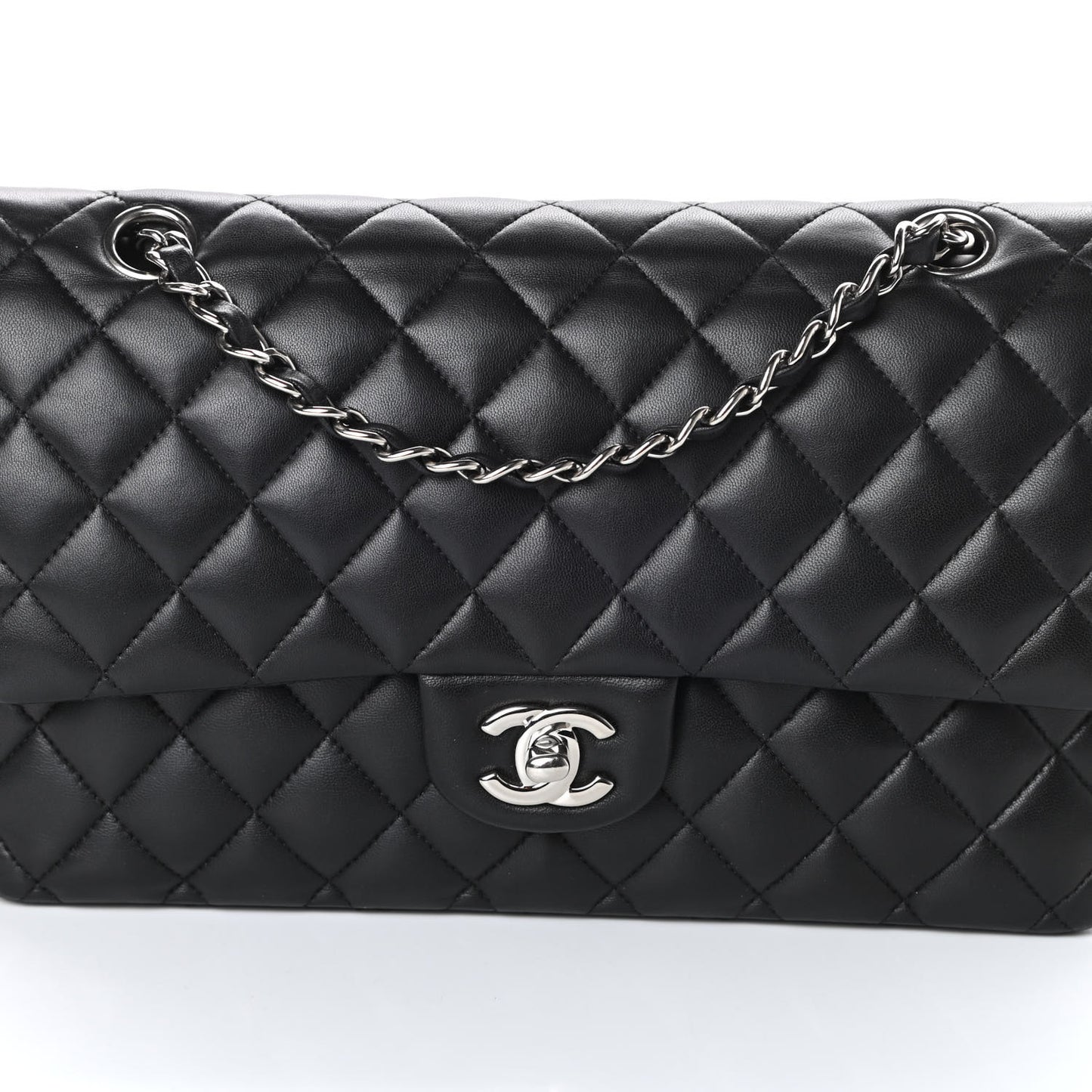 Lambskin Quilted Medium Double Flap Black