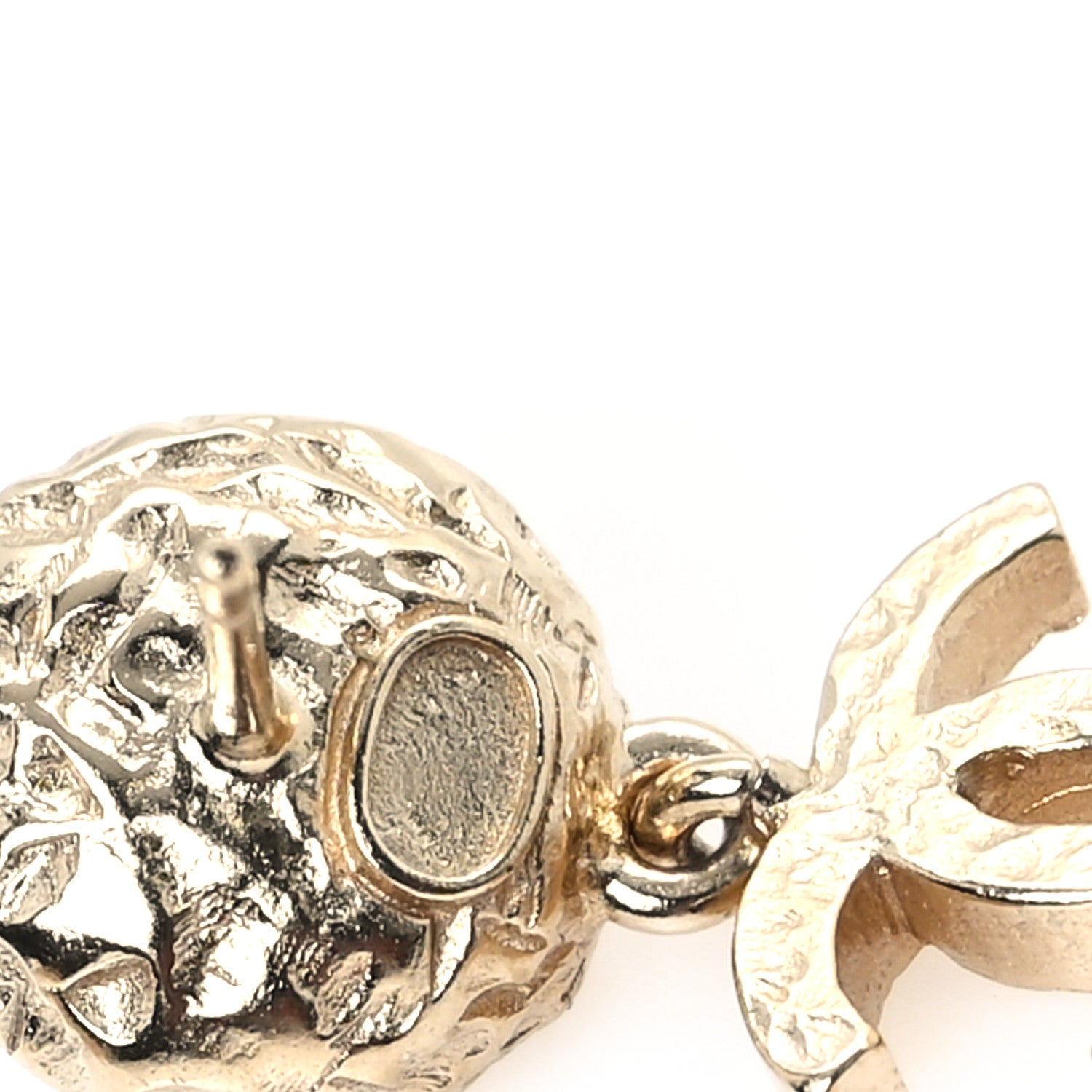 Chanel Pearl Hammered CC Drop Earrings Gold Pearly White 4 of 5