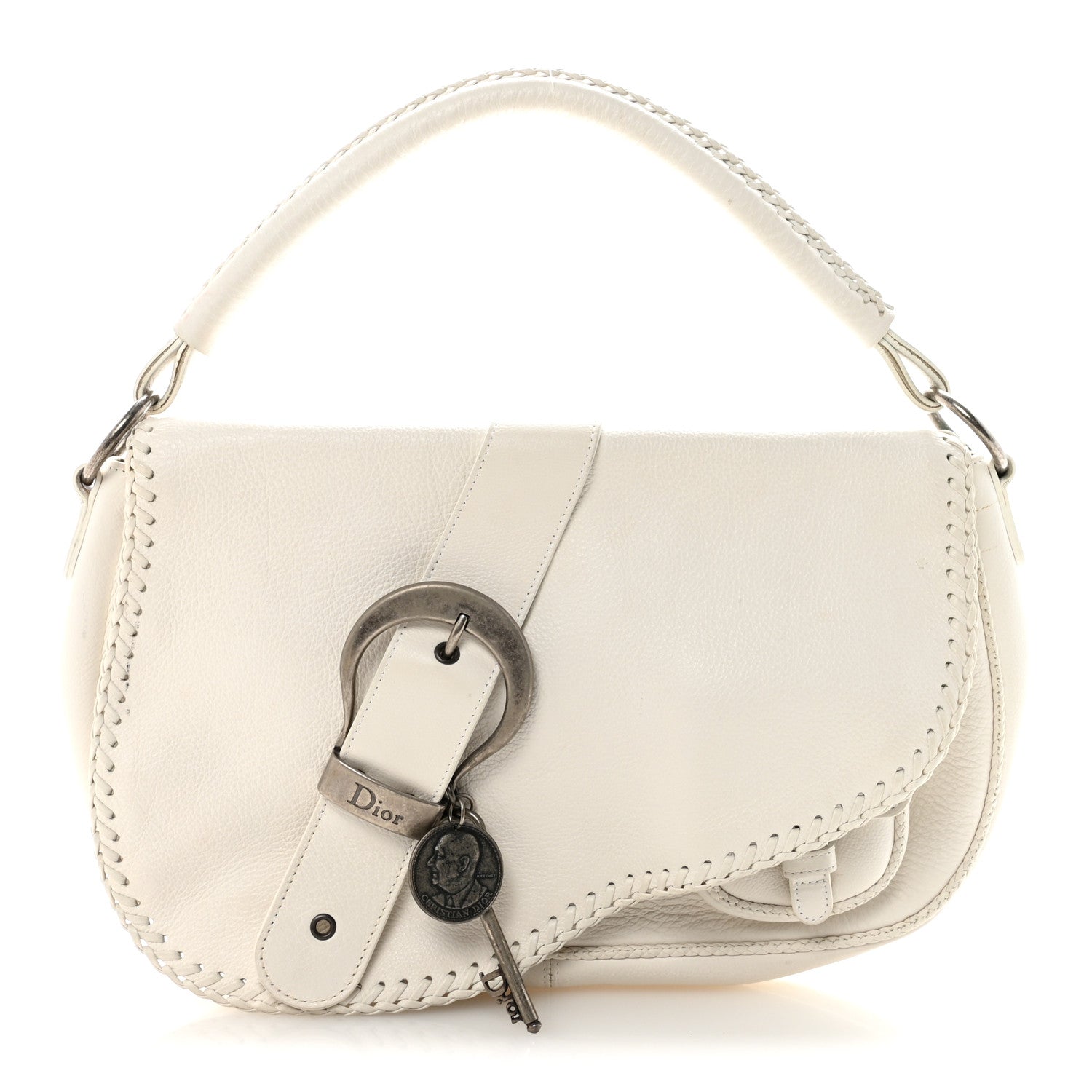 Christian Dior Calfskin Braided Gaucho Double Saddle Bag White 1 of 10