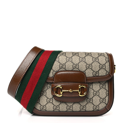 Gucci GG Supreme Monogram Web Mini Horsebit 1955 Shoulder Bag Beige Brown Sugar 1 of 9