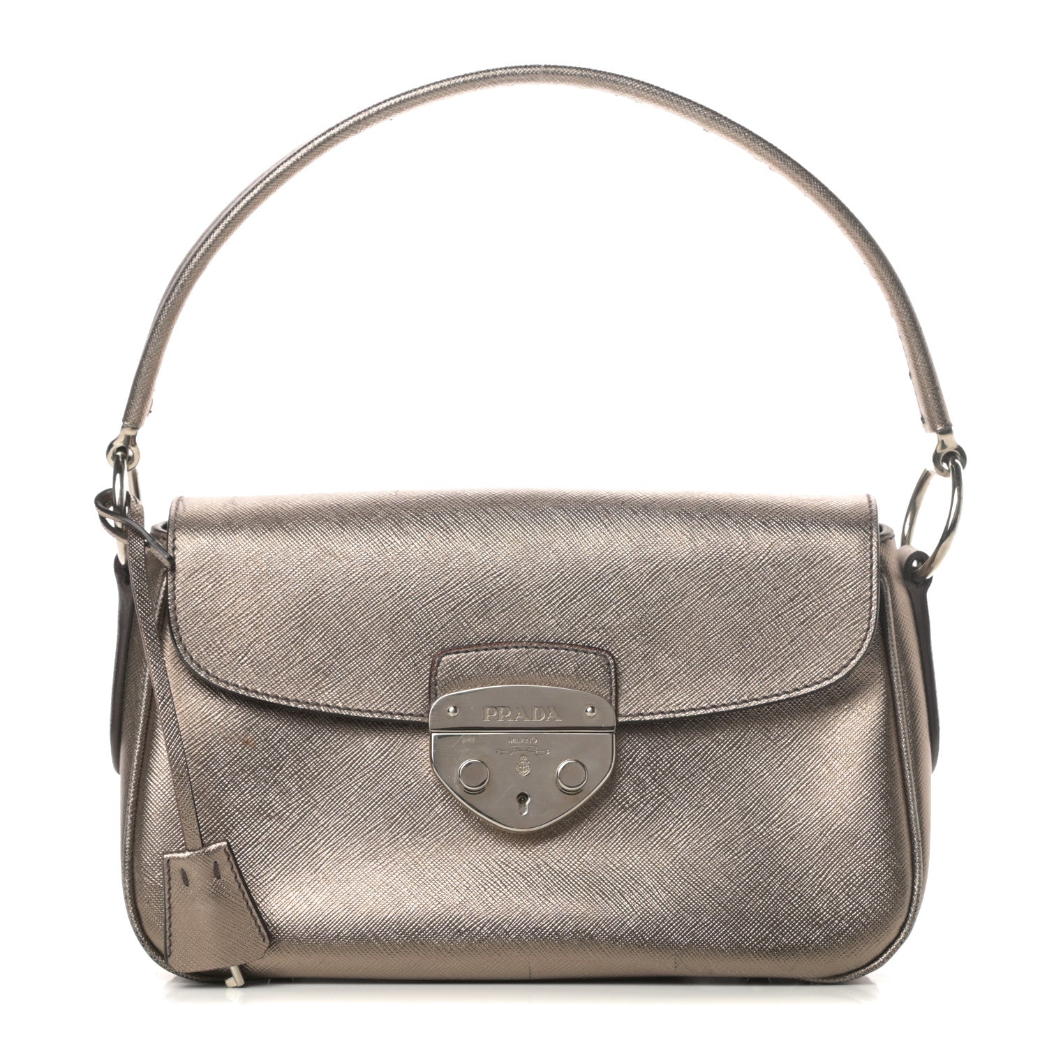Prada Metallic Saffiano Pushlock Shoulder Bag Bronzo 1 of 15
