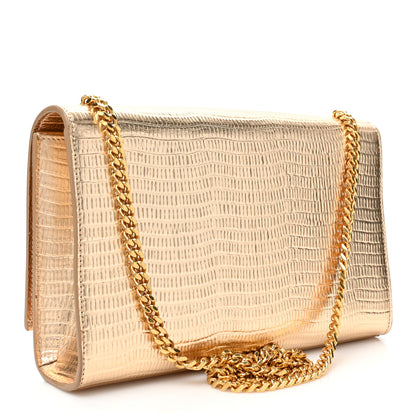 Saint Laurent Metallic Calfskin Crocodile Embossed Medium Classic Monogram Kate Tassel Satchel Gold 3 of 12