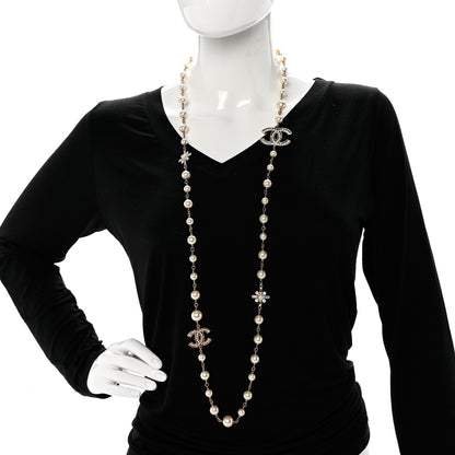Chanel Crystal Baguette Pearl CC Cross Necklace Gold 2 of 4