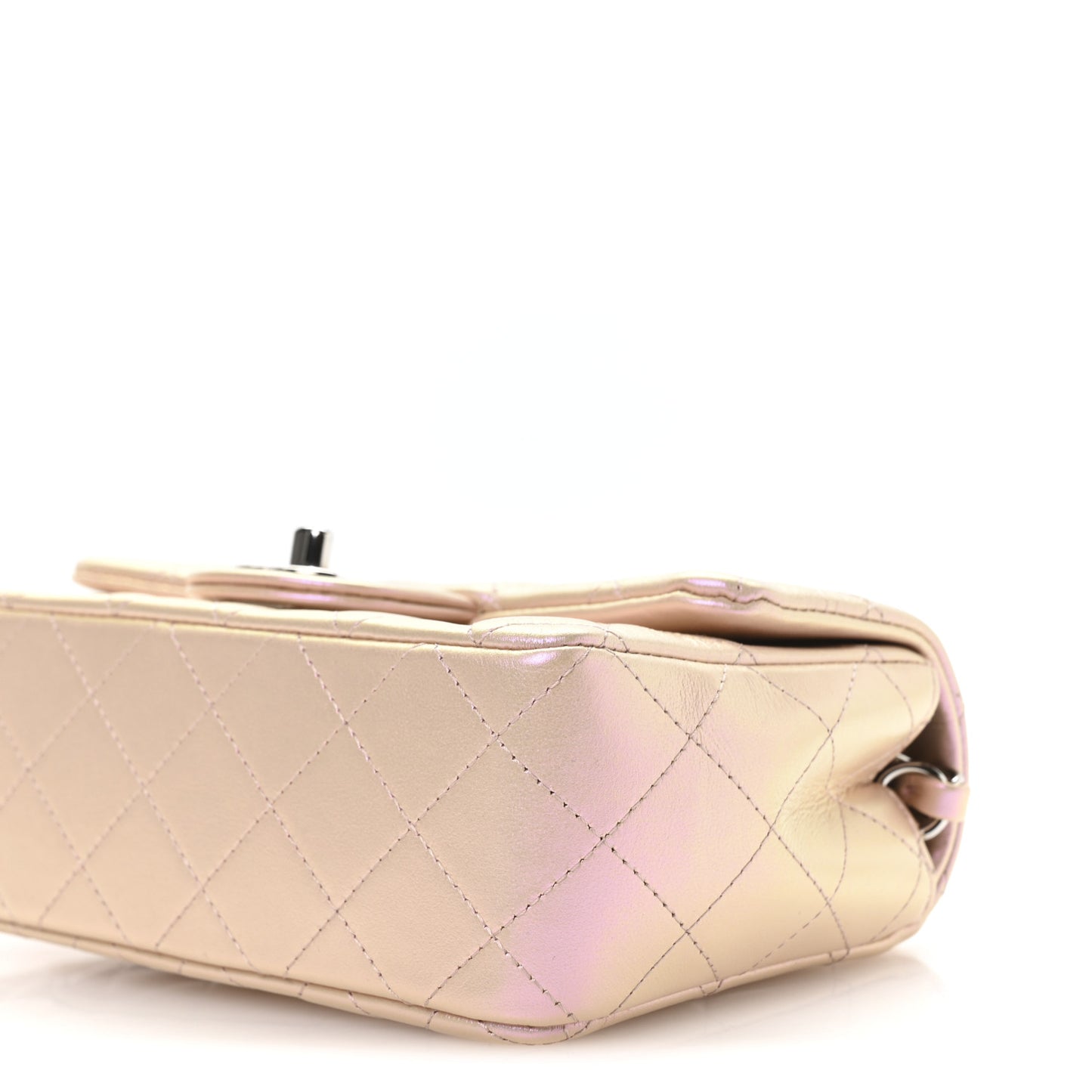 Iridescent Calfskin Quilted Mini Rectangular Flap Pink