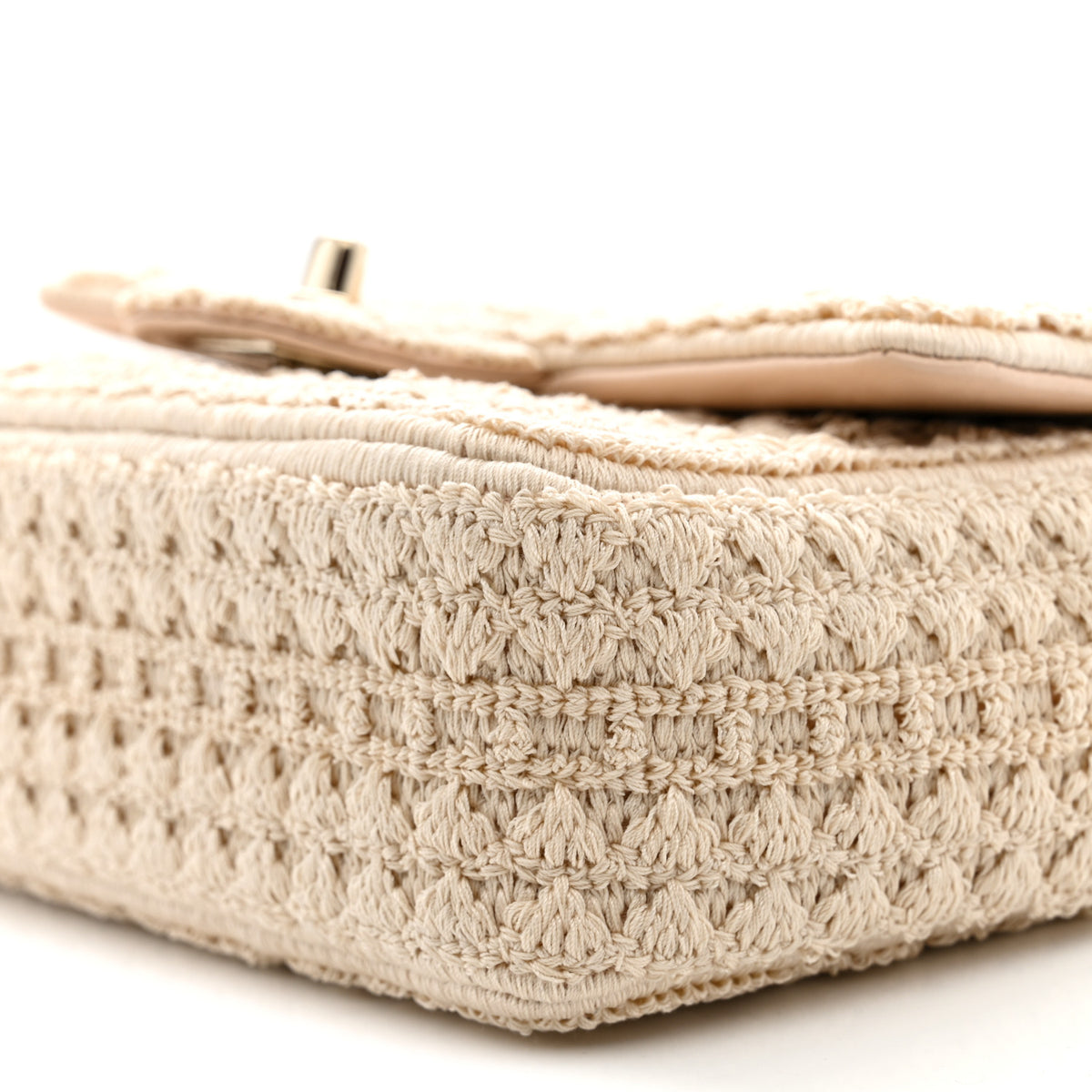 Crochet Embroidered Camelia Mini Rectangular Flap Ecru
