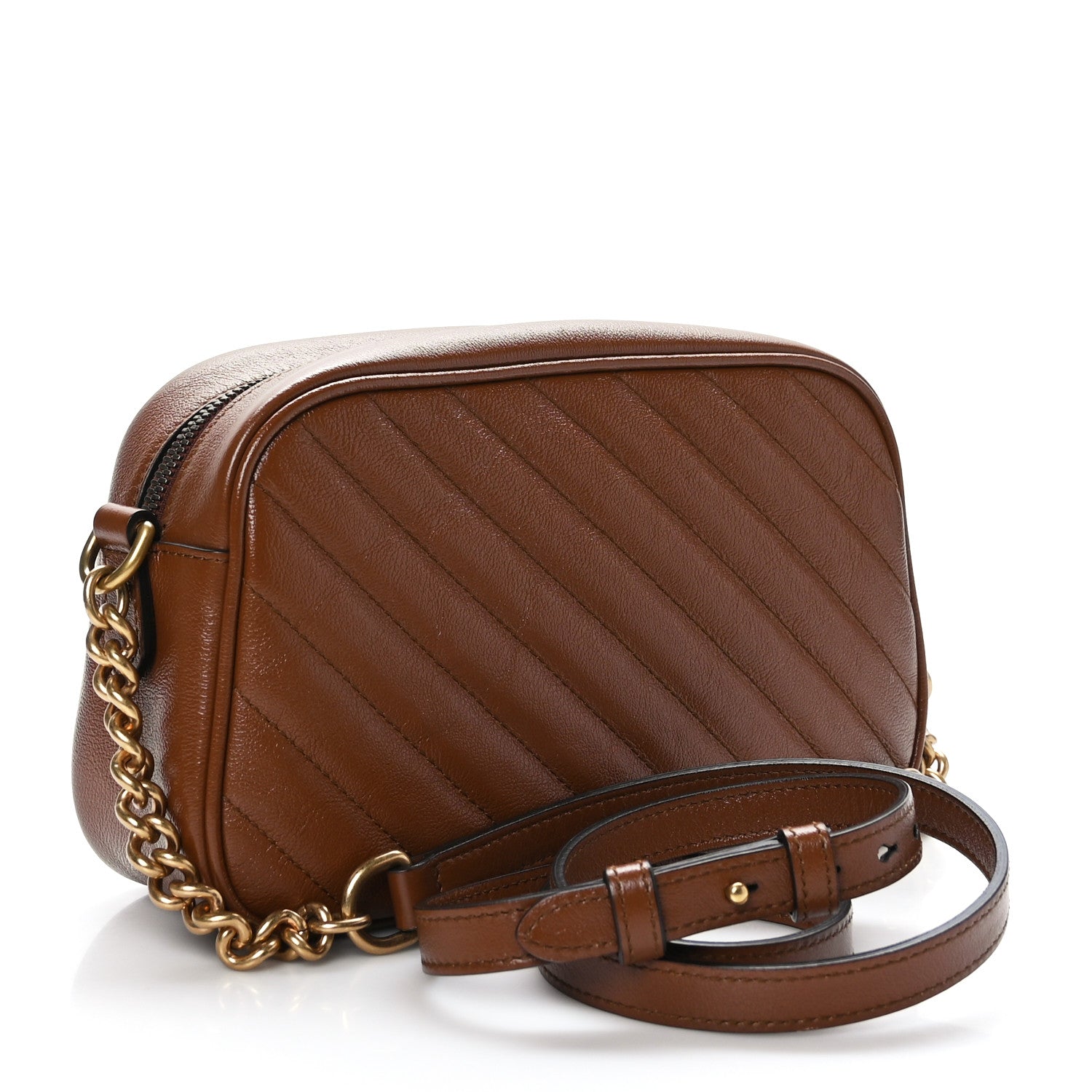 Gucci Glazed Calfskin Matelasse Diagonal Small GG Marmont Chain Shoulder Bag Cuir 3 of 9
