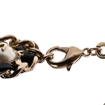 Chanel Pearl Lambskin Chain CC Multi Strand Necklace Gold Black 5 of 7