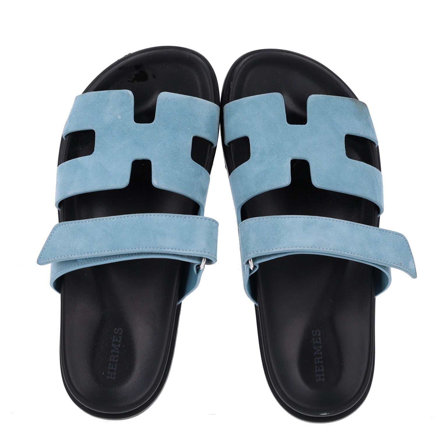 Hermes Suede Goatskin Womens Chypre Sandals 38 Bleu Mineral 2 of 10