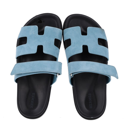 Hermes Suede Goatskin Womens Chypre Sandals 38 Bleu Mineral 2 of 10