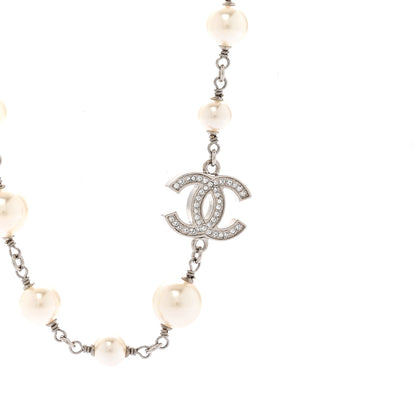 Chanel Crystal Pearl CC Long Necklace Silver 4 of 5