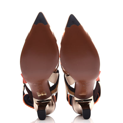Fendi PVC Vitello FF Colibri 55mm Slingback Pumps 39 Transparent Aranciata Cuoio Avana 6 of 10